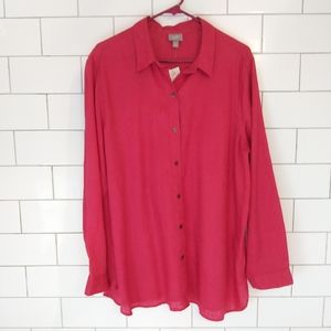 NWT J. Jill Linen Collared Button-down Tunic Size Large Tall, Gorgeous Gala Red